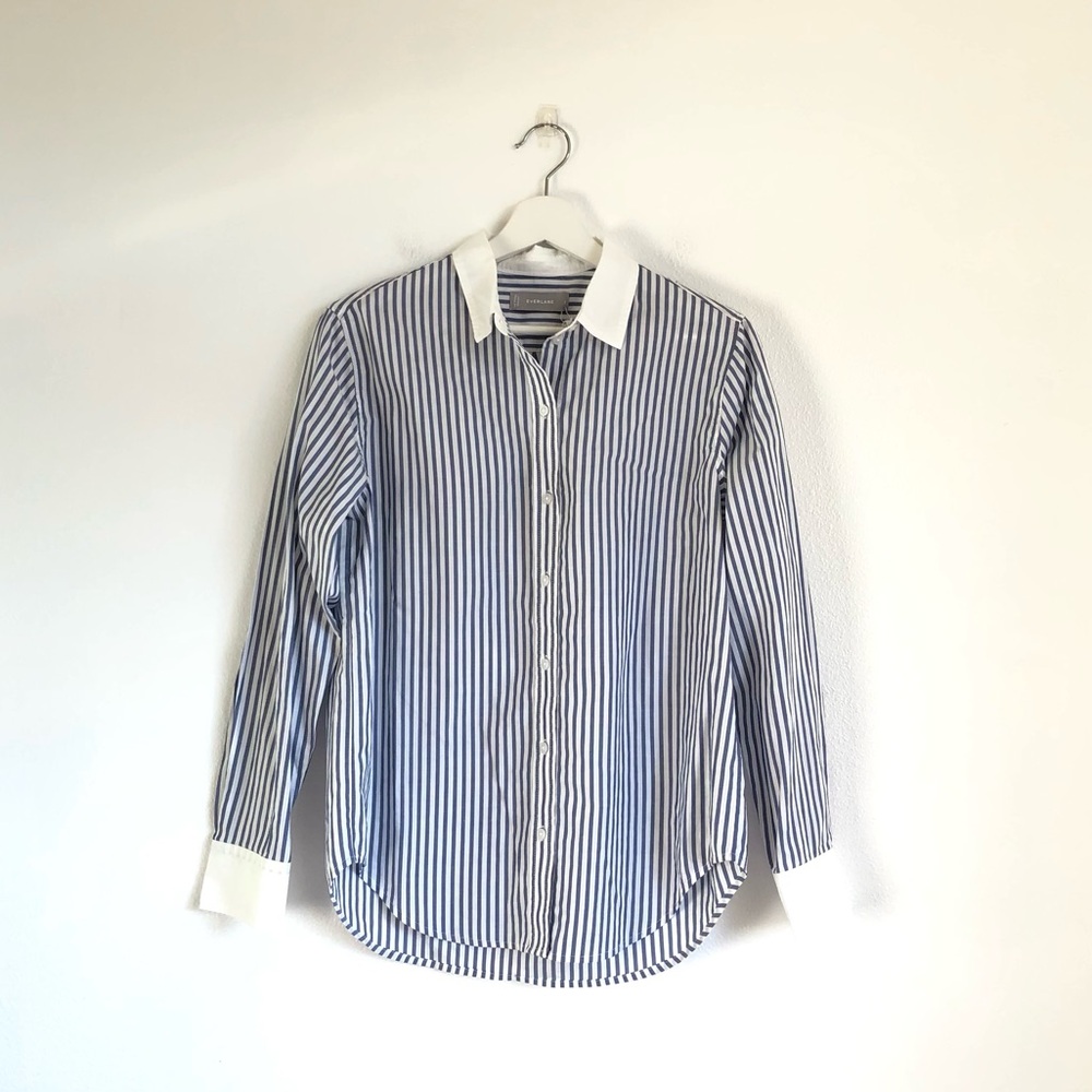 NWT Everlane The Must-Have Cotton Button Down Shirt | Blue White Stripe Size 2